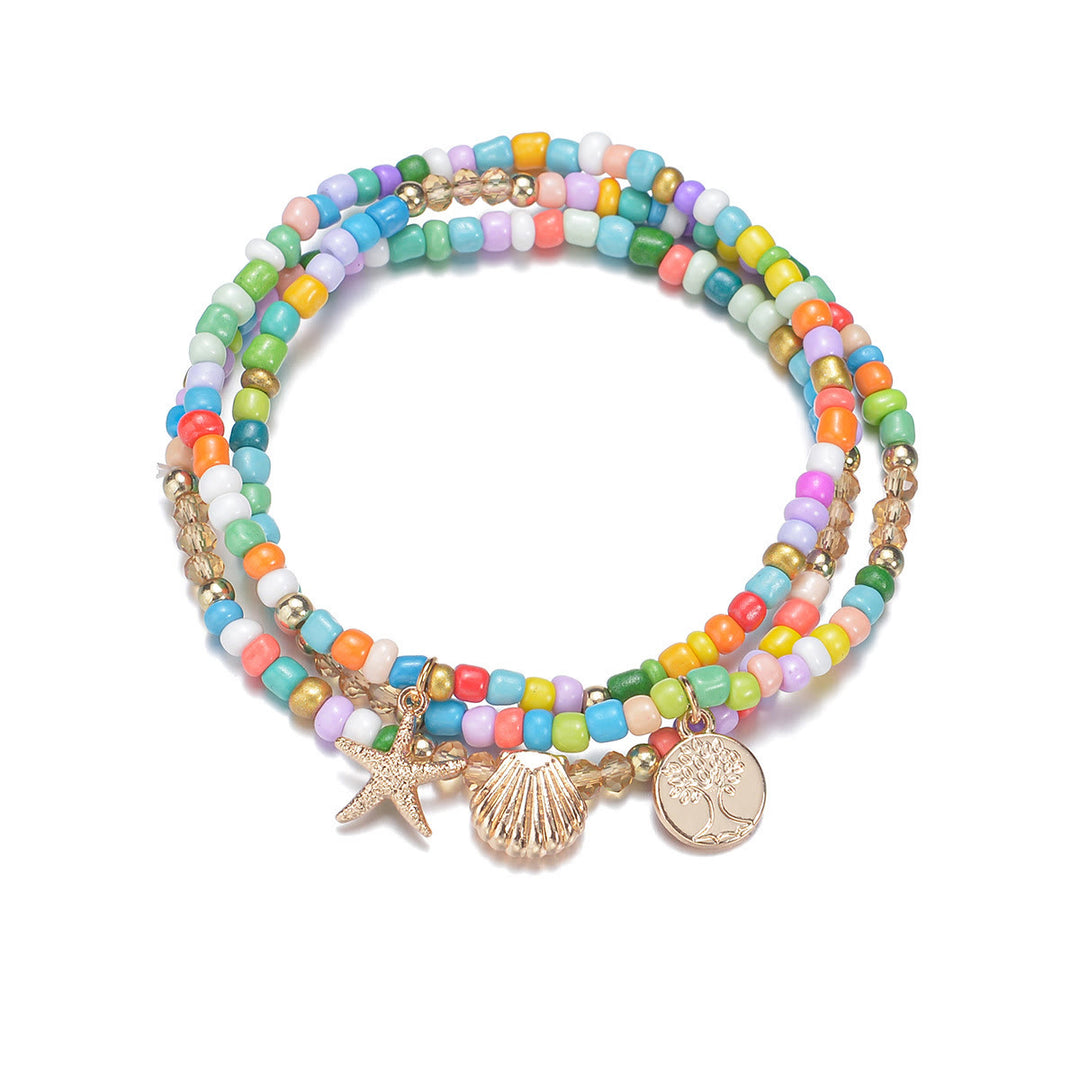Olivenorma Lot de 3 bracelets de cheville avec pendentif en métal et perles noires et blanches