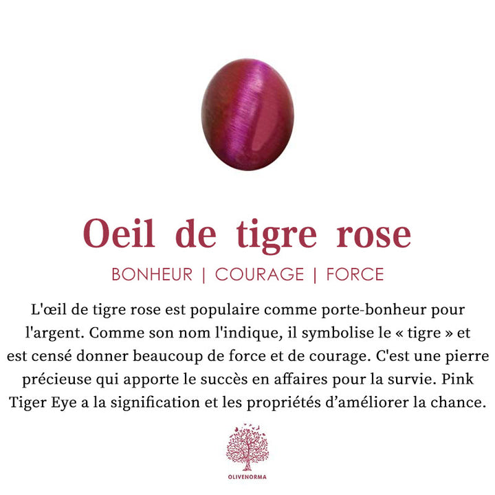 Bracelet en perles d'œil de tigre rose Olivenorma "MOM" - image 7