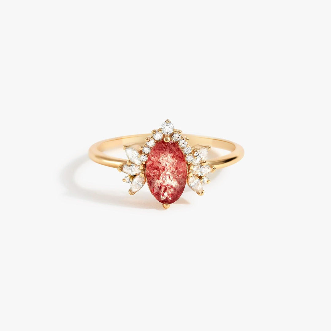 Bague couronne de fleurs en quartz fraise naturel Olivenorma