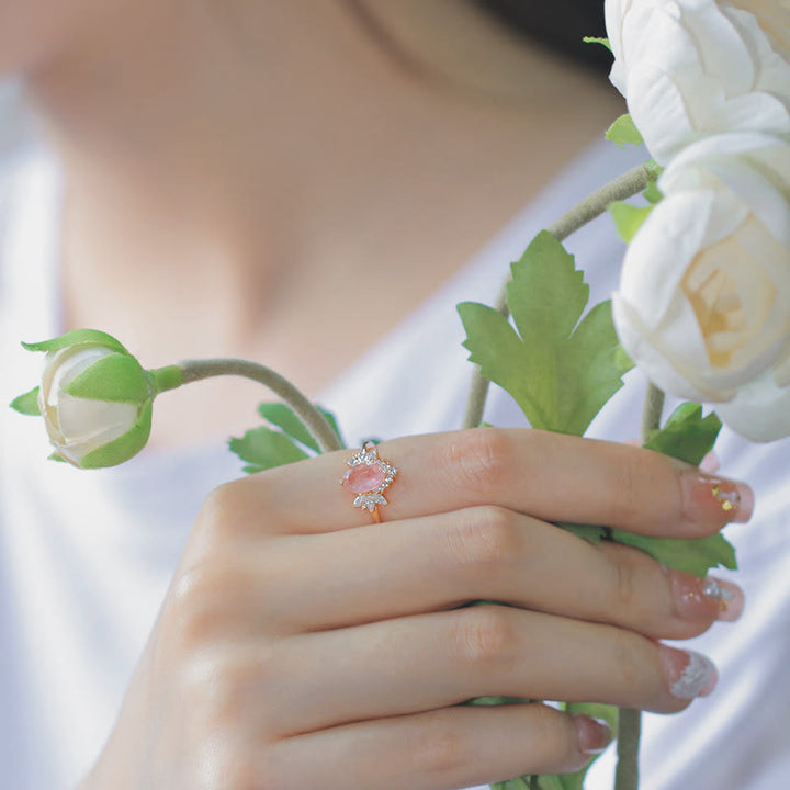 Bague couronne de fleurs en quartz fraise naturel Olivenorma