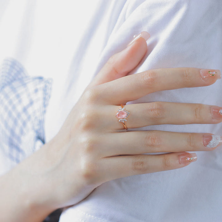 Bague couronne de fleurs en quartz fraise naturel Olivenorma