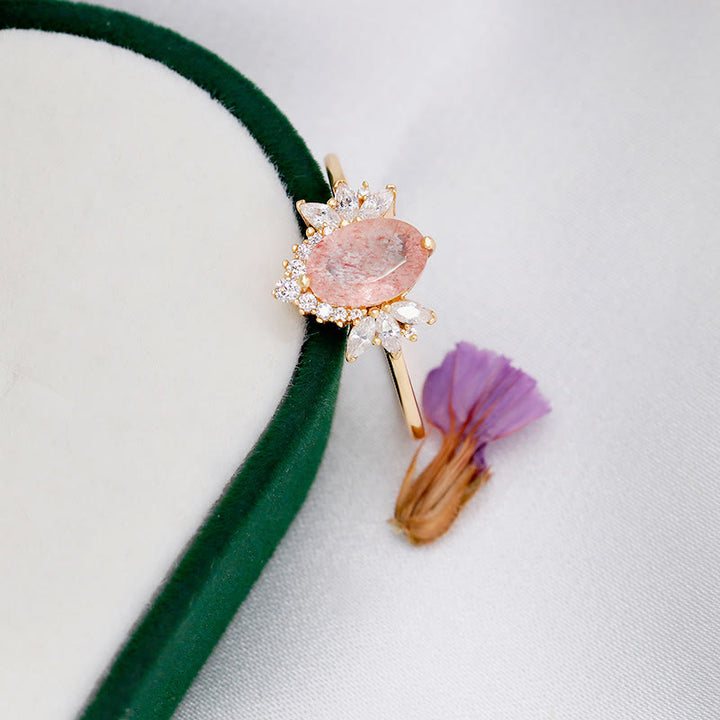 Bague couronne de fleurs en quartz fraise naturel Olivenorma
