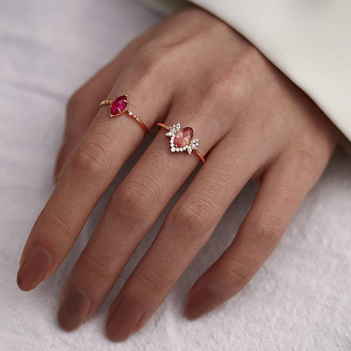Bague couronne de fleurs en quartz fraise naturel Olivenorma