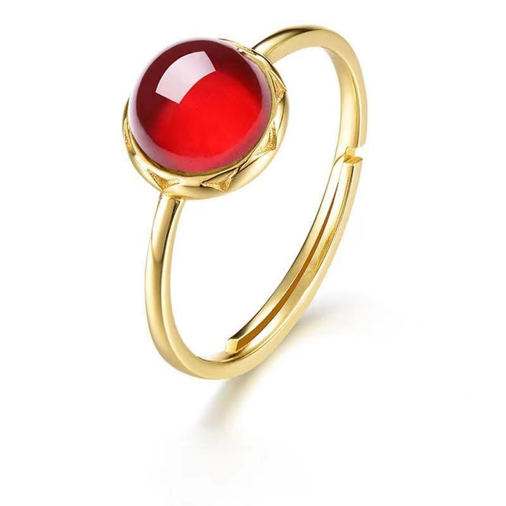 Bague rétro simple en pierre ronde avec grenat Olivenorma