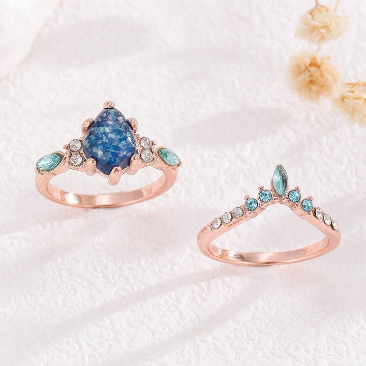Bague couronne en topaze opale bleue Olivenorma 2 pièces