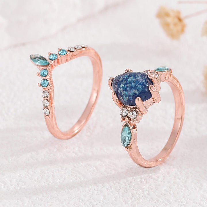 Bague couronne en topaze opale bleue Olivenorma 2 pièces
