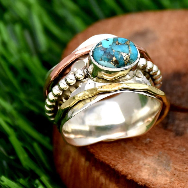 Bague large style bohème rétro avec pierre empereur Olivenorma