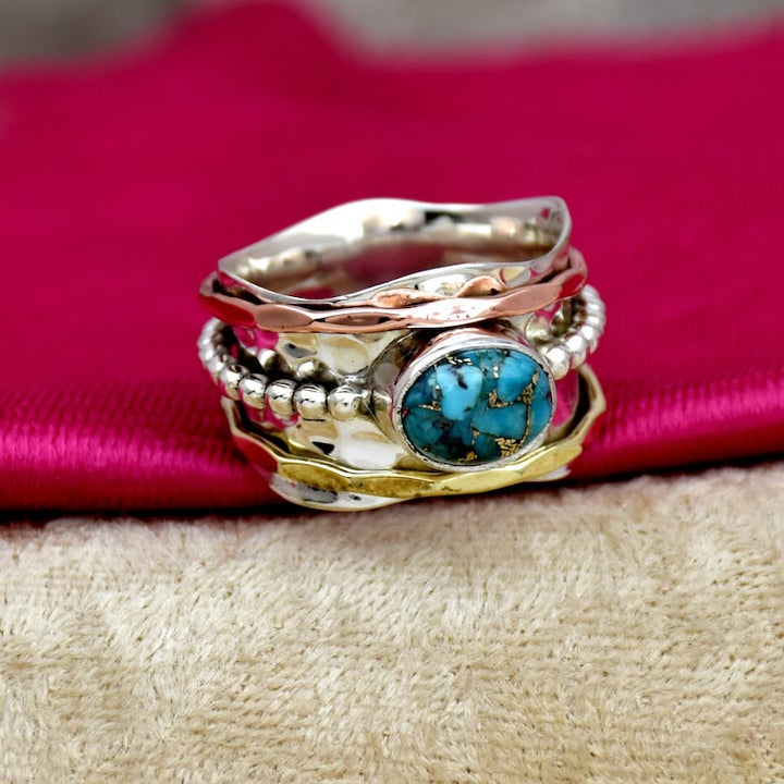 Bague large style bohème rétro avec pierre empereur Olivenorma
