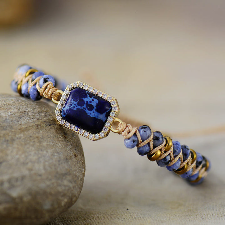 Bracelet tressé Olivenorma en pierre empereur bleu vert rose