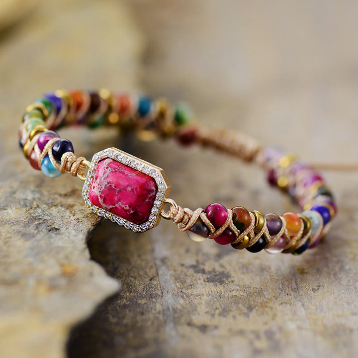 Bracelet tressé Olivenorma en pierre empereur bleu vert rose