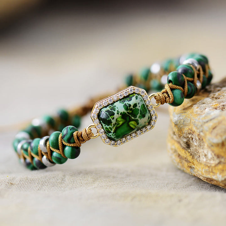 Bracelet tressé Olivenorma en pierre empereur bleu vert rose