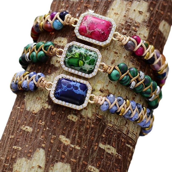Bracelet tressé Olivenorma en pierre empereur bleu vert rose
