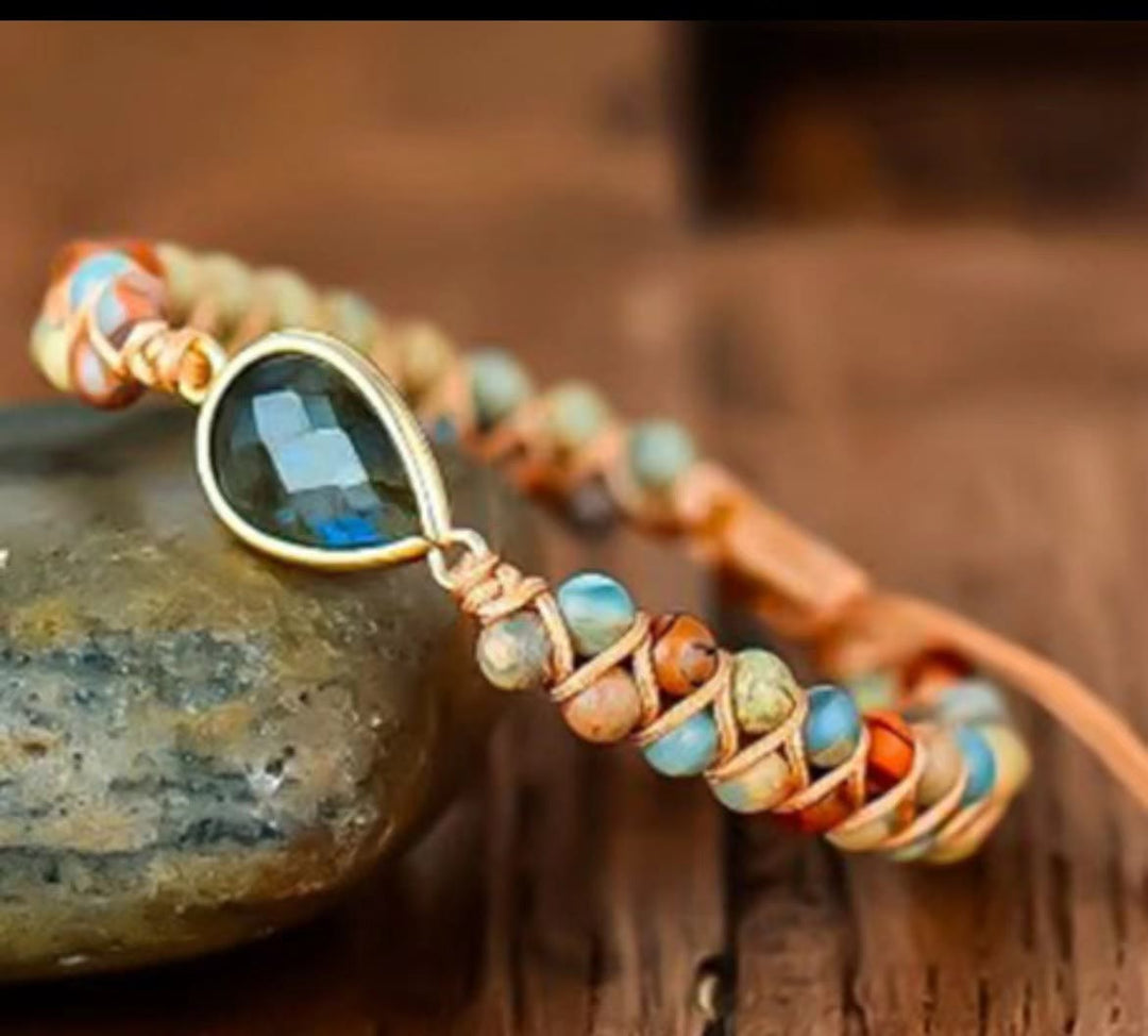 Bracelet tressé avec pendentif en cristal et perles en pierre naturelle Olivenorma