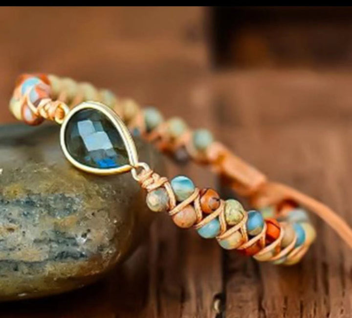 Bracelet tressé avec pendentif en cristal et perles en pierre naturelle Olivenorma