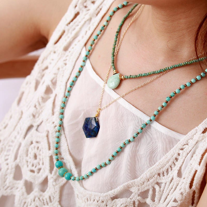 Collier avec pendentif en pierre naturelle à coupe hexagonale Olivenorma