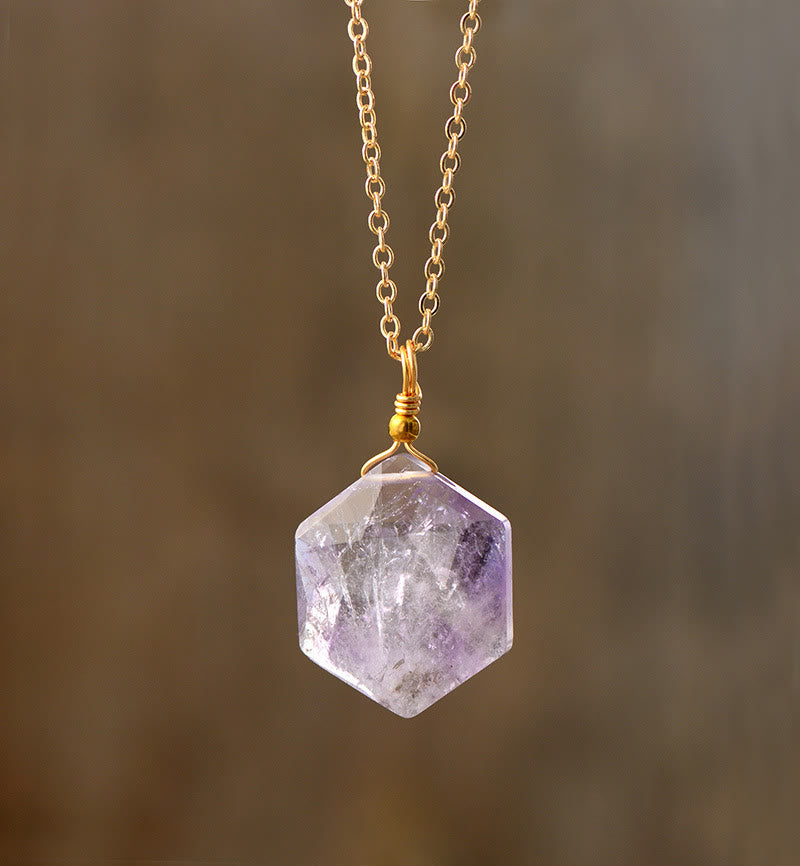 Collier avec pendentif en pierre naturelle à coupe hexagonale Olivenorma