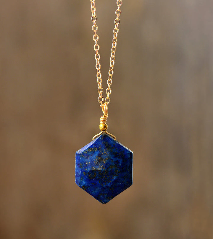Collier avec pendentif en pierre naturelle à coupe hexagonale Olivenorma