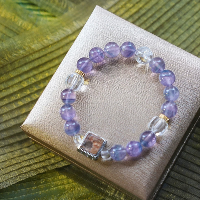 Bracelet en perles de fluorite bleu violet naturel Olivenorma - Fluorite violette - 18 cm - image 3
