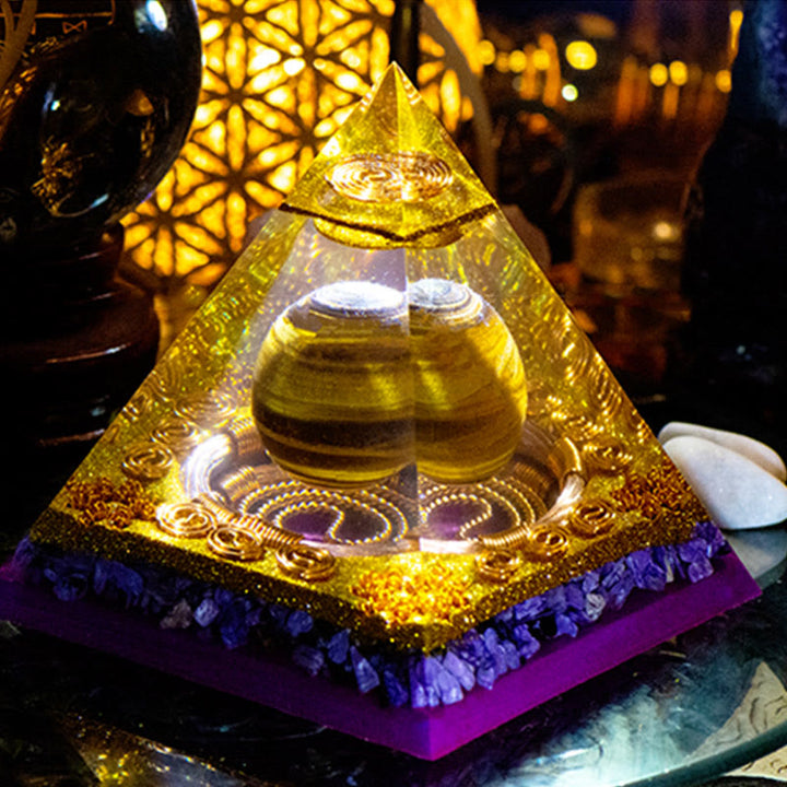 Olivenorma Charoite Oeil de Tigre Sphère Orgone Pyramide