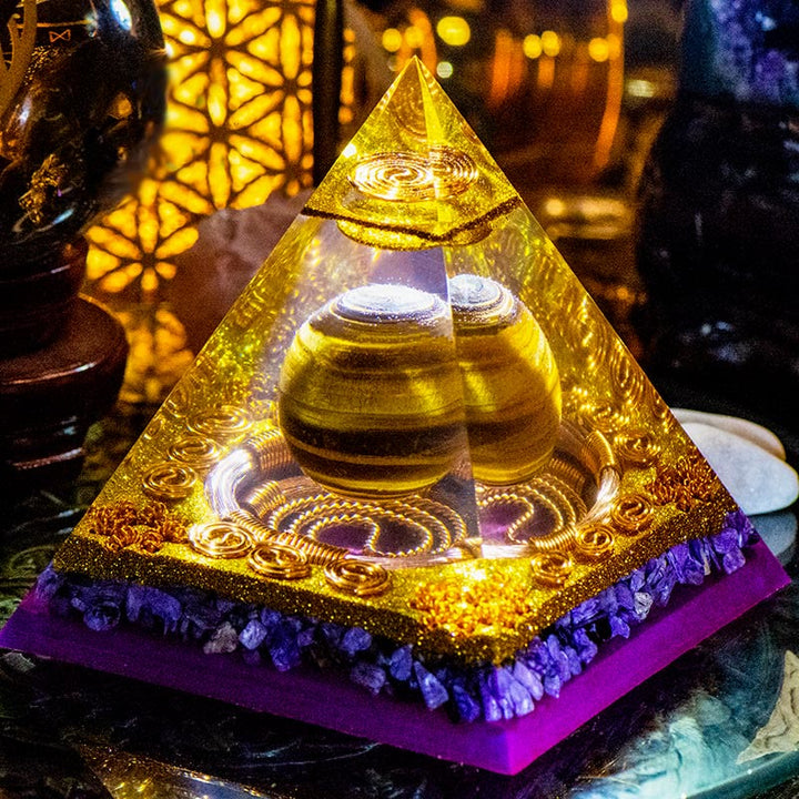 Olivenorma Charoite Oeil de Tigre Sphère Orgone Pyramide