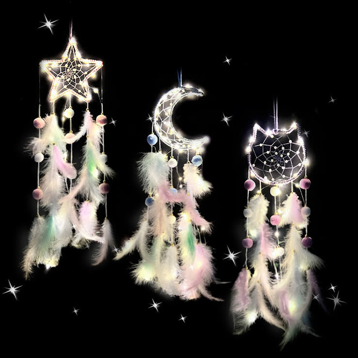 Attrape-rêves Olivenorma en forme de chat mignon, lune et étoiles
