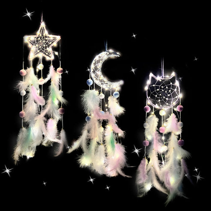 Attrape-rêves Olivenorma en forme de chat mignon, lune et étoiles