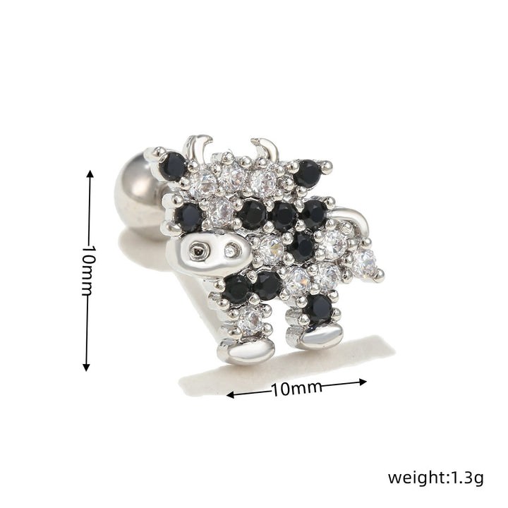 Boucles d'oreilles à clous en argent incrustées de zircons à motif mignon Olivenorma