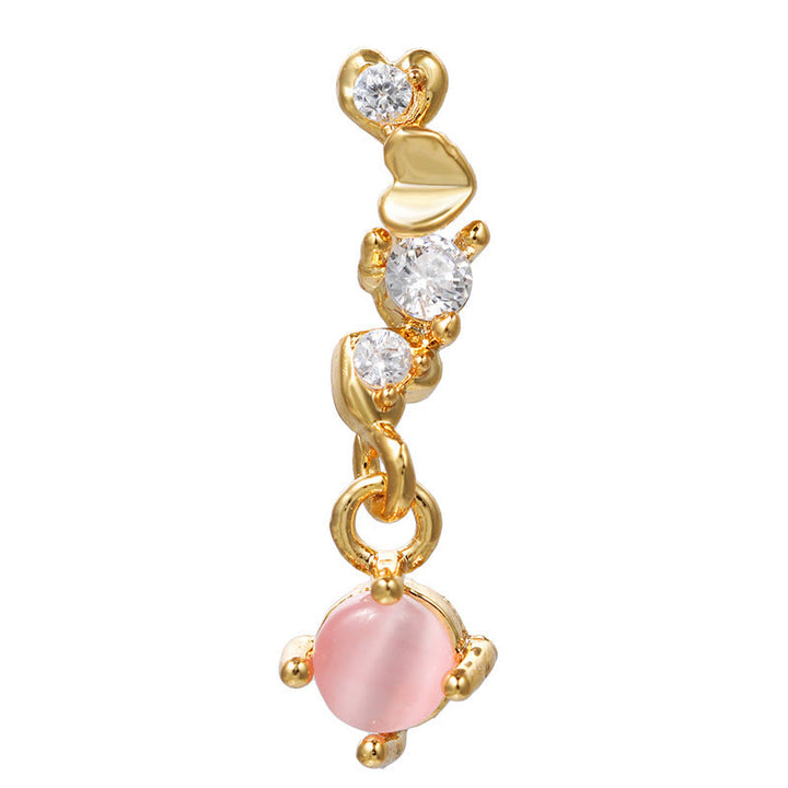 Boucles d'oreilles Olivenorma en zircon opale rose à coupe coeur ravissante - Pierre œil-de-chat rose - Doré - image 9