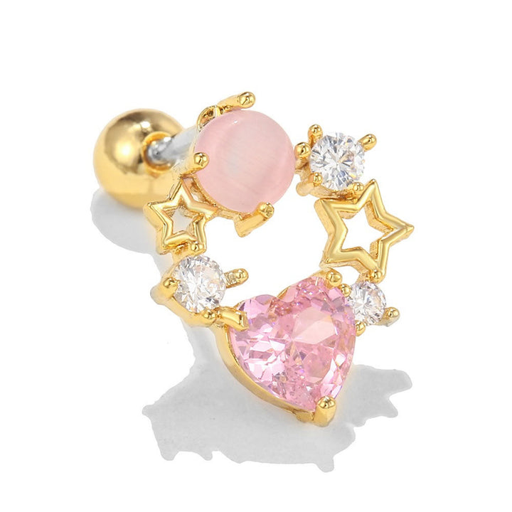 Boucles d'oreilles Olivenorma en zircon opale rose à coupe coeur ravissante - Opale rose creuse et zircon - Doré - image 18