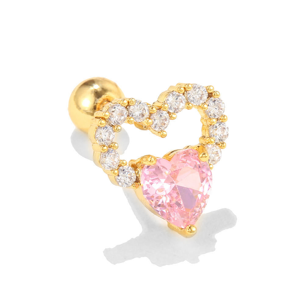 Boucles d'oreilles Olivenorma en zircon opale rose à coupe coeur ravissante - Cœur en zircon blanc et rose - Doré - image 16
