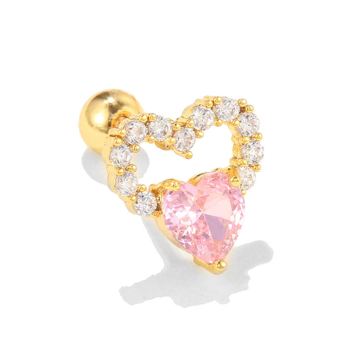 Boucles d'oreilles Olivenorma en zircon opale rose à coupe coeur ravissante - Cœur en zircon blanc et rose - Doré - image 16