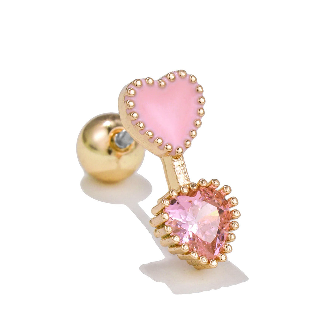 Boucles d'oreilles Olivenorma en zircon opale rose à coupe coeur ravissante - Double cœur rose - Doré - image 3