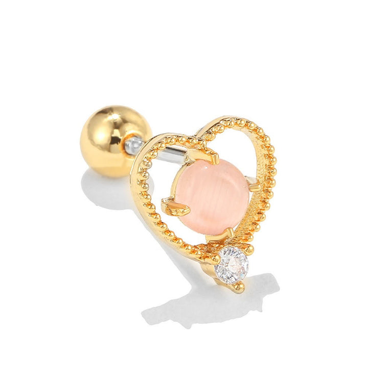 Boucles d'oreilles Olivenorma en zircon opale rose à coupe coeur ravissante - Opale rose et cœur creux - Doré - image 2