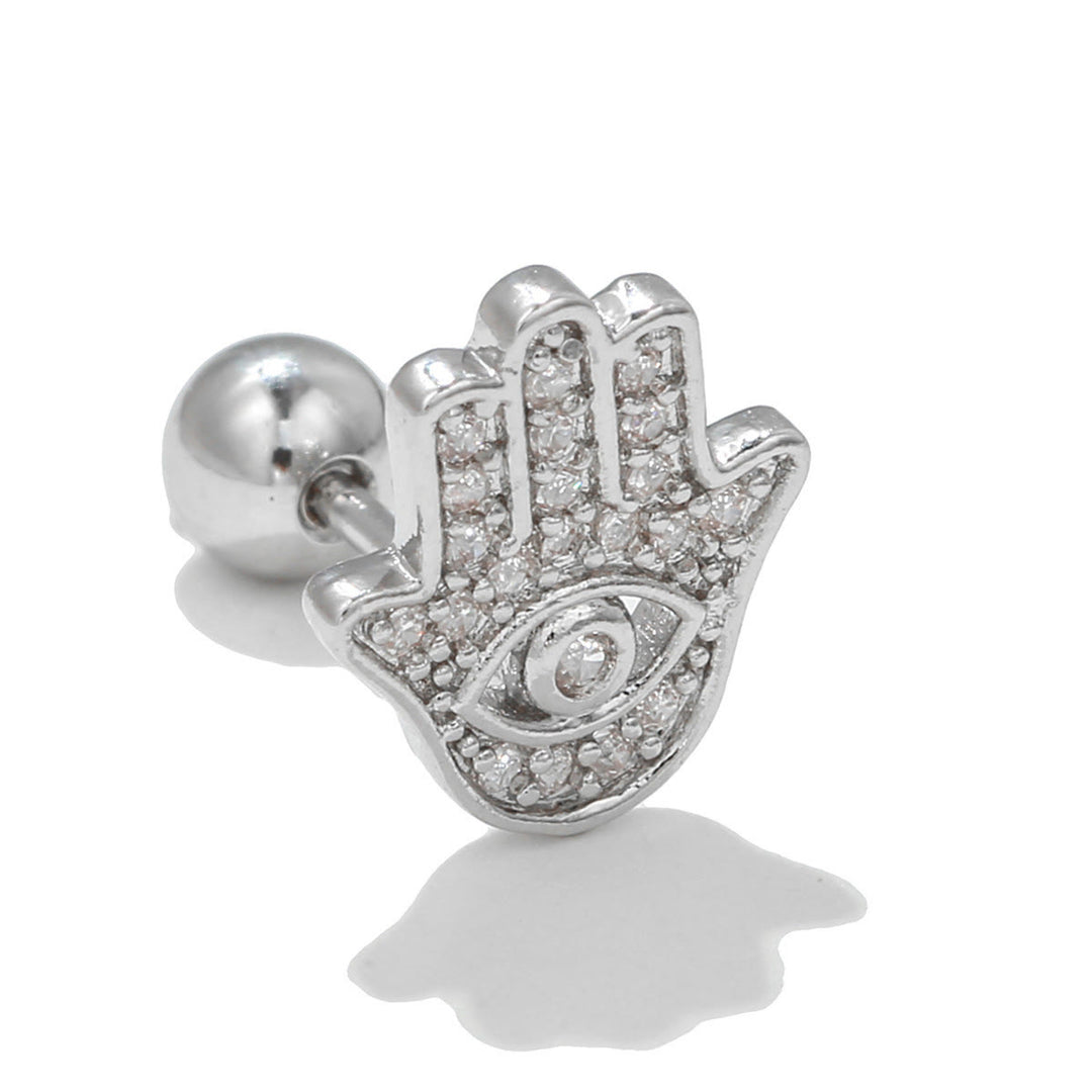 Boucles d'oreilles clous en zircon blanc exquis Olivenorma - Hamsa - image 1