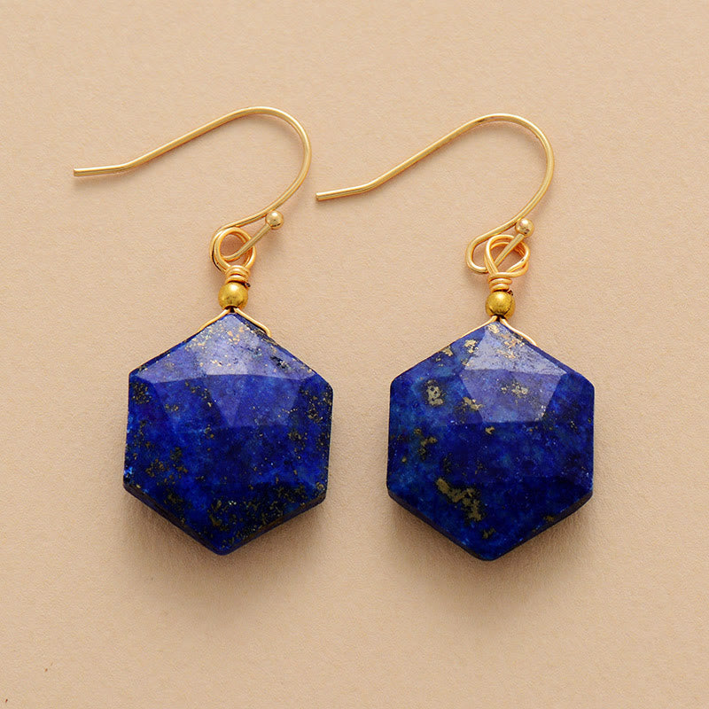 Boucles d'oreilles Olivenorma en lapis-lazuli à facettes hexagonales et améthyste
