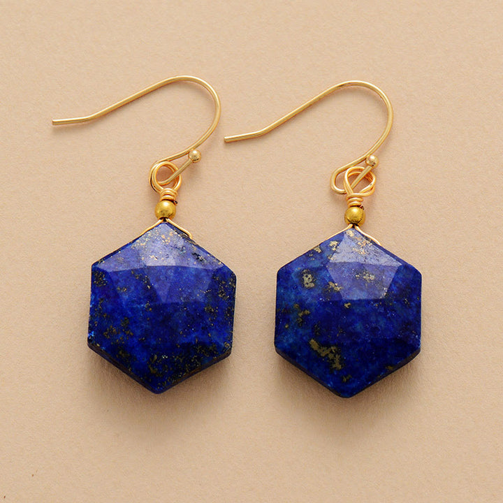 Boucles d'oreilles Olivenorma en lapis-lazuli à facettes hexagonales et améthyste