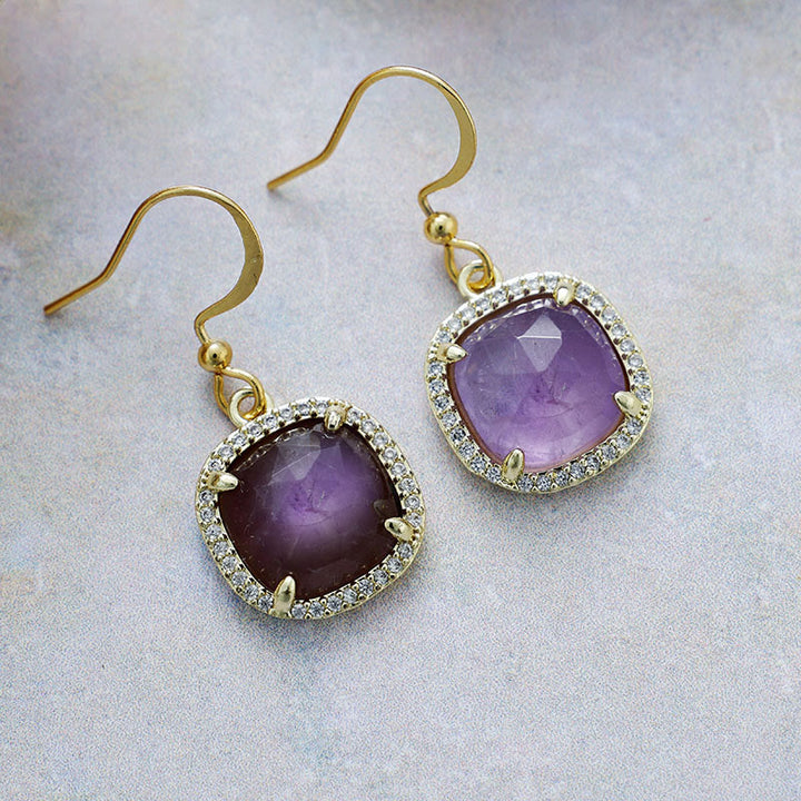 Boucles d'oreilles en cristal naturel à coupe carrée Olivenorma