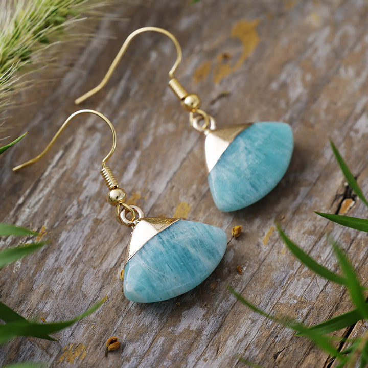 Boucles d'oreilles pendantes festonnées en amazonite et lépidolite Olivenorma