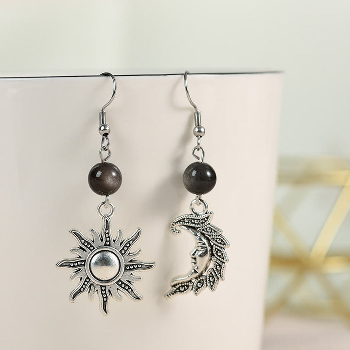 Boucles d'oreilles pendantes irrégulières en pierre naturelle Olivenorma en forme de soleil et de lune