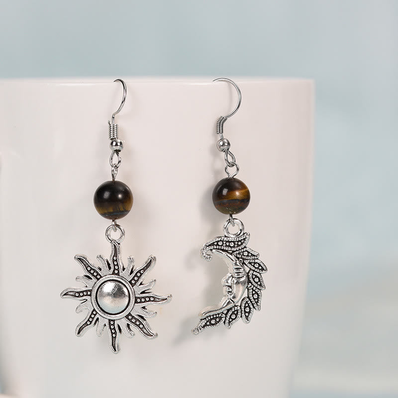 Boucles d'oreilles pendantes irrégulières en pierre naturelle Olivenorma en forme de soleil et de lune