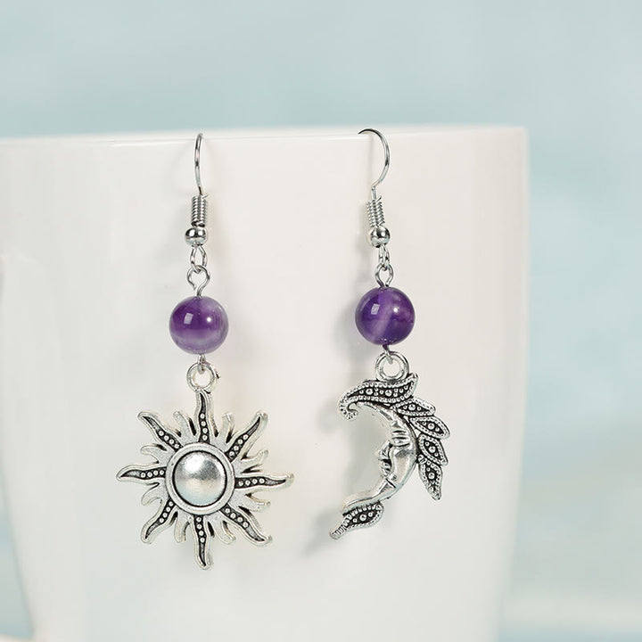 Boucles d'oreilles pendantes irrégulières en pierre naturelle Olivenorma en forme de soleil et de lune