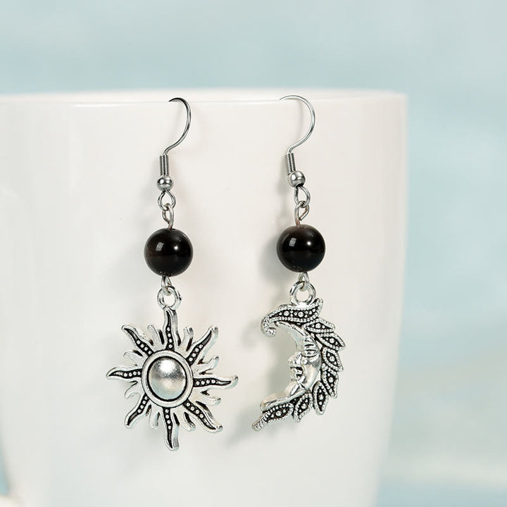Boucles d'oreilles pendantes irrégulières en pierre naturelle Olivenorma en forme de soleil et de lune