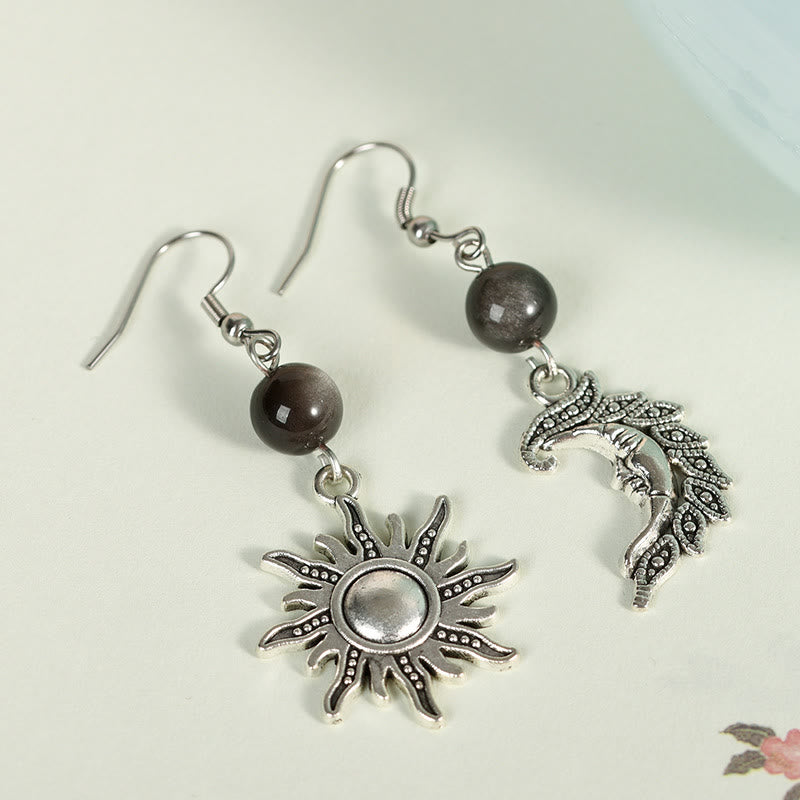 Boucles d'oreilles pendantes irrégulières en pierre naturelle Olivenorma en forme de soleil et de lune