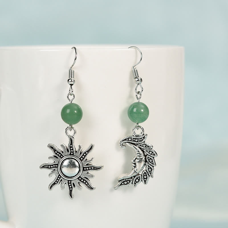 Boucles d'oreilles pendantes irrégulières en pierre naturelle Olivenorma en forme de soleil et de lune