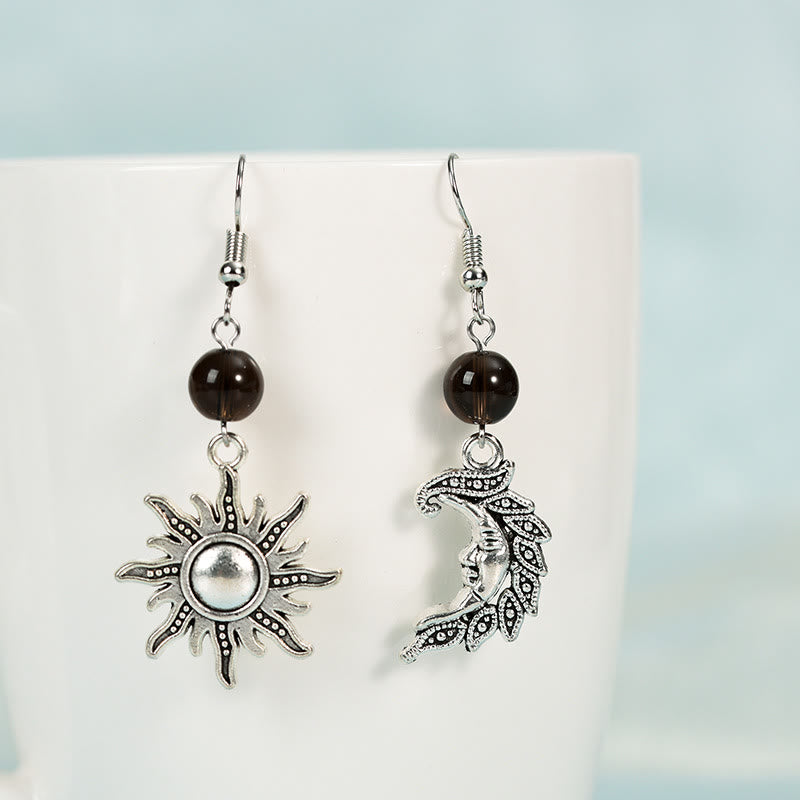 Boucles d'oreilles pendantes irrégulières en pierre naturelle Olivenorma en forme de soleil et de lune