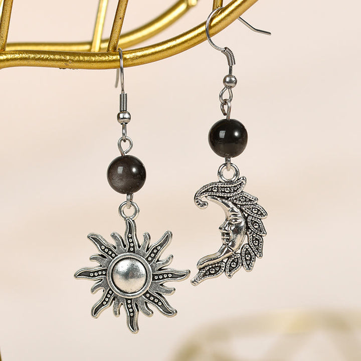 Boucles d'oreilles pendantes irrégulières en pierre naturelle Olivenorma en forme de soleil et de lune