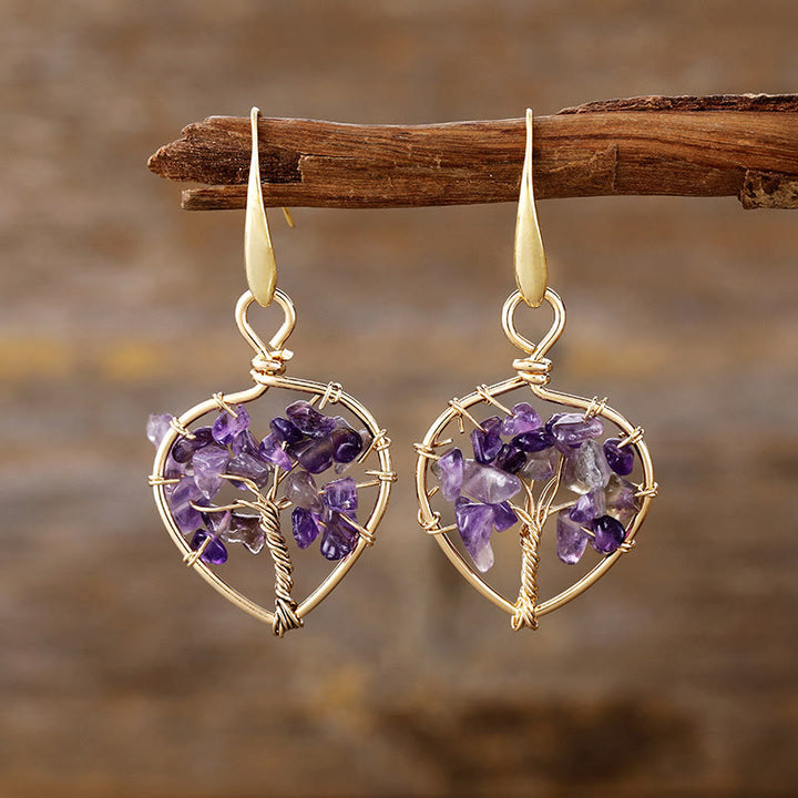 Boucles d'oreilles Arbre de vie en gravier de cristal naturel Olivenorma