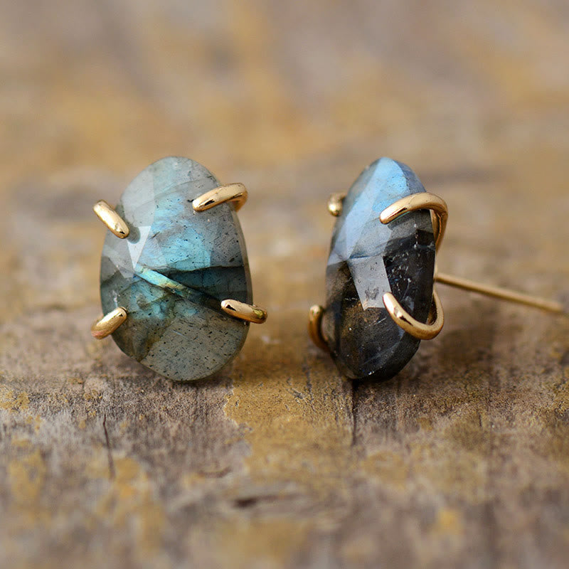 Boucles d'oreilles clous en labradorite à section irrégulière Olivenorma