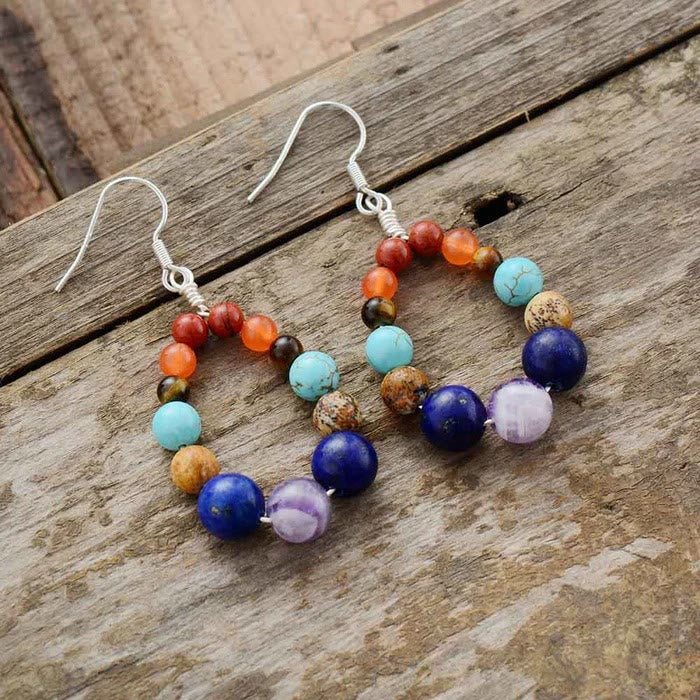 Boucles d'oreilles pendantes en perles de chakra 7 couleurs Olivenorma