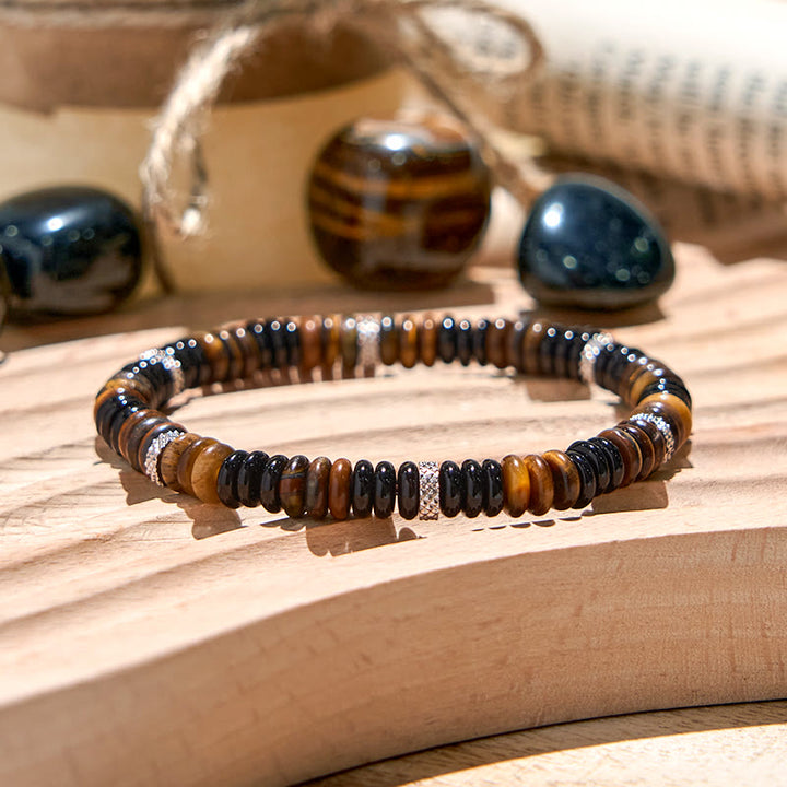 Bracelet de perles en onyx noir et œil de tigre Olivenorma